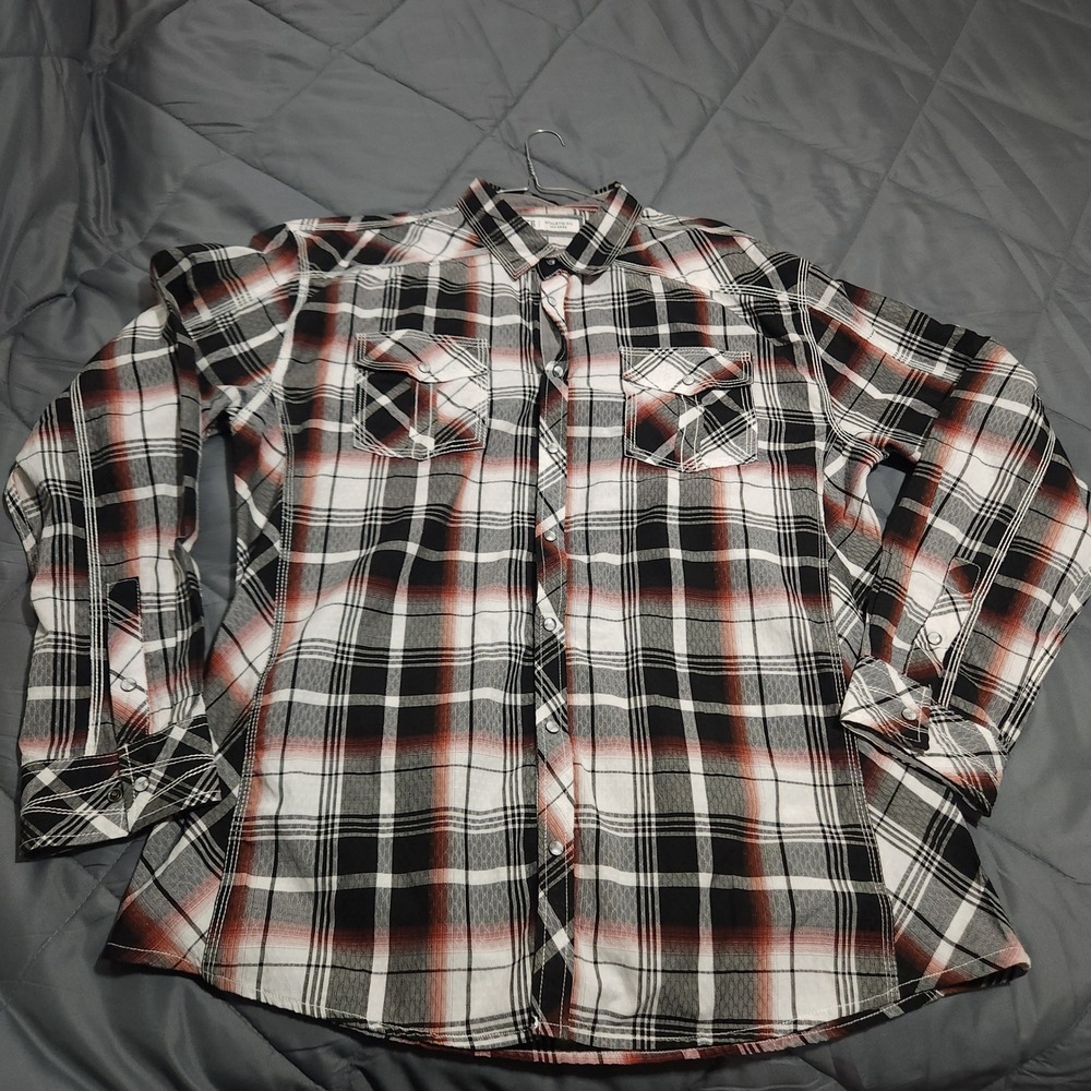 BKE Shirt Men's 2XL Athletic Fit Plaid Snap Button Western Pearl Cotton India